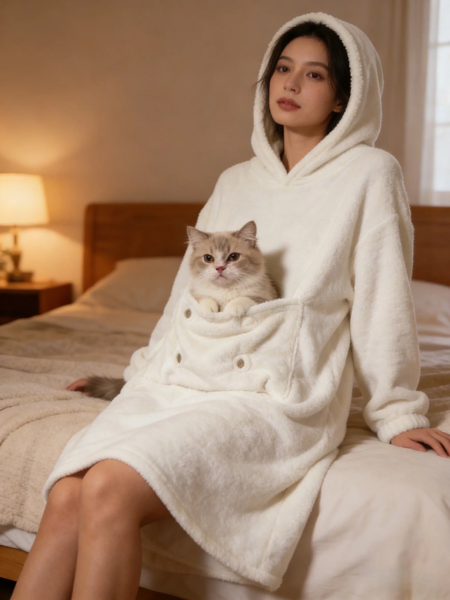 New Arrival Plaid Flannel Homewear with Integrated Pet Storage Pocket Cozy All Day Loungewear