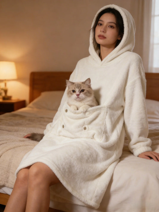 New Arrival Plaid Flannel Homewear with Integrated Pet Storage Pocket Cozy All Day Loungewear