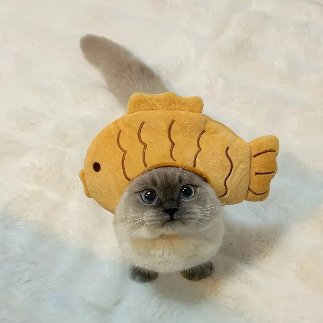 Funny Cat Cap Bear Plush Head Cover Cute Cat Dog Woven Warm Headdress Pet Hat Kitten Puppy Cosplay Costume Accessories