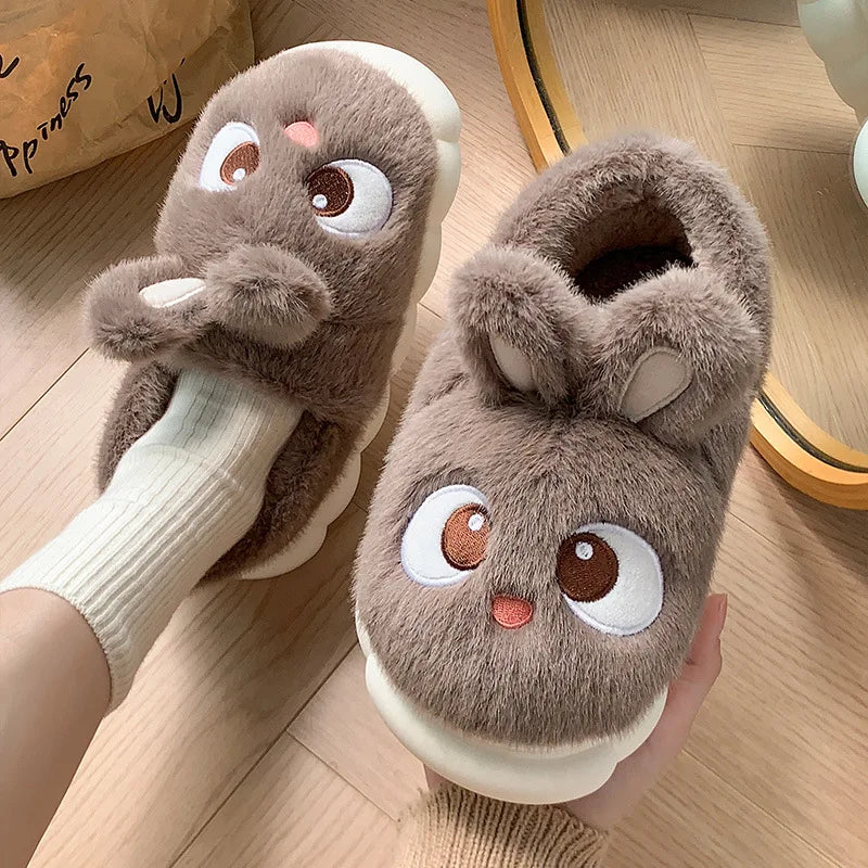 Women’s Pink Rabbit Plush Slippers – Cute Cozy House Shoes