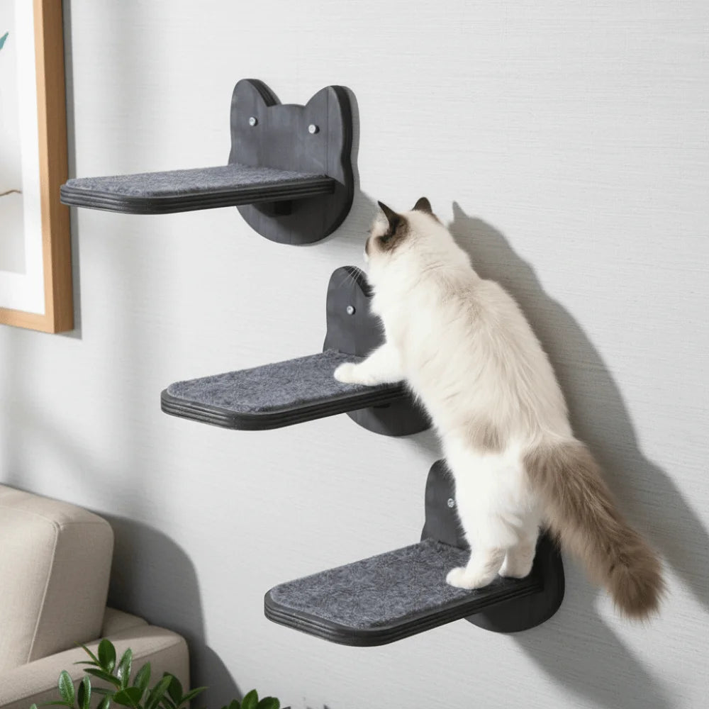 Wooden Cat Climbing Shelves Wear Resistant Scratching Pads Wall Mounted Cat Tree Floating Stairs Sturdy Cat Wall Shelves