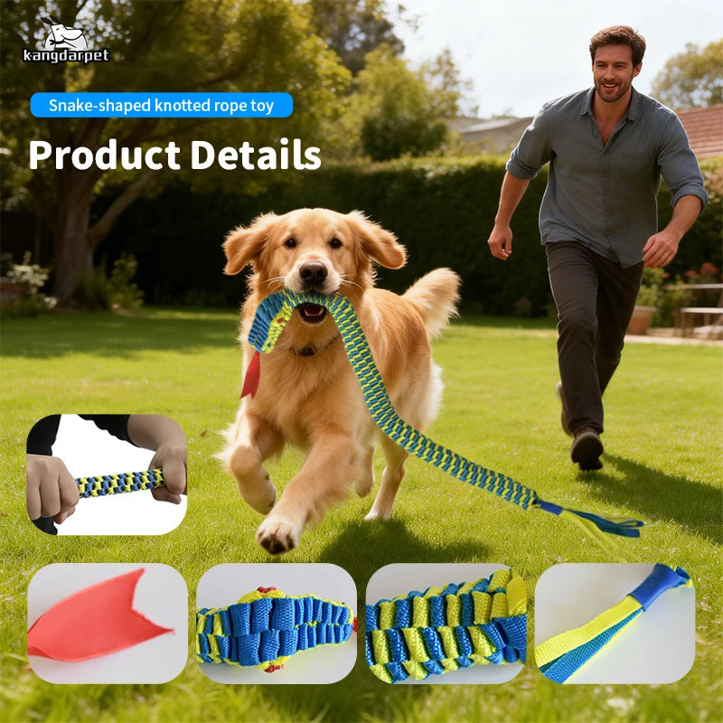 Durable Snake Shaped Dog Rope Toy Interactive Floating Pet Chew Toy for Teething Training Tug of War 3 Sizes