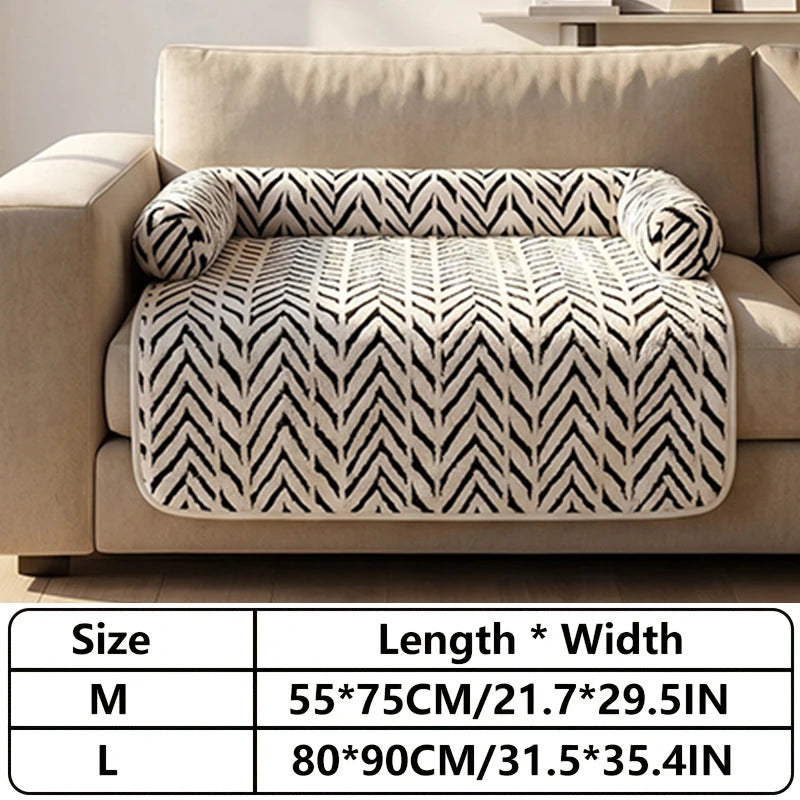 Pet Sofa Bed Mat with Side Bolsters Soft Fluffy Couch Protector Mat Anti-slip Dog Cat Bed Sleeping Cushion for Small Medium Pets