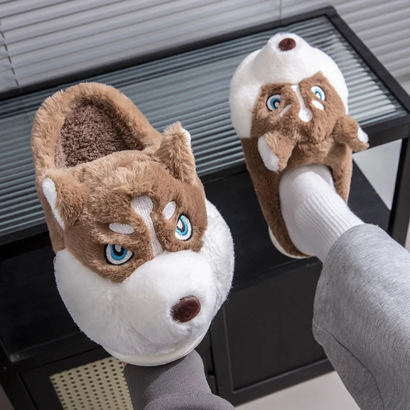 Cute Cartoon Dog Plush Slippers – Cozy Winter House Shoes