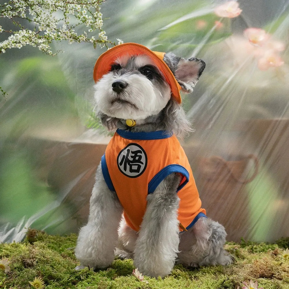 Goku-Inspired Dragon Ball Dog Costume – Orange & Blue Anime Pet Outfit