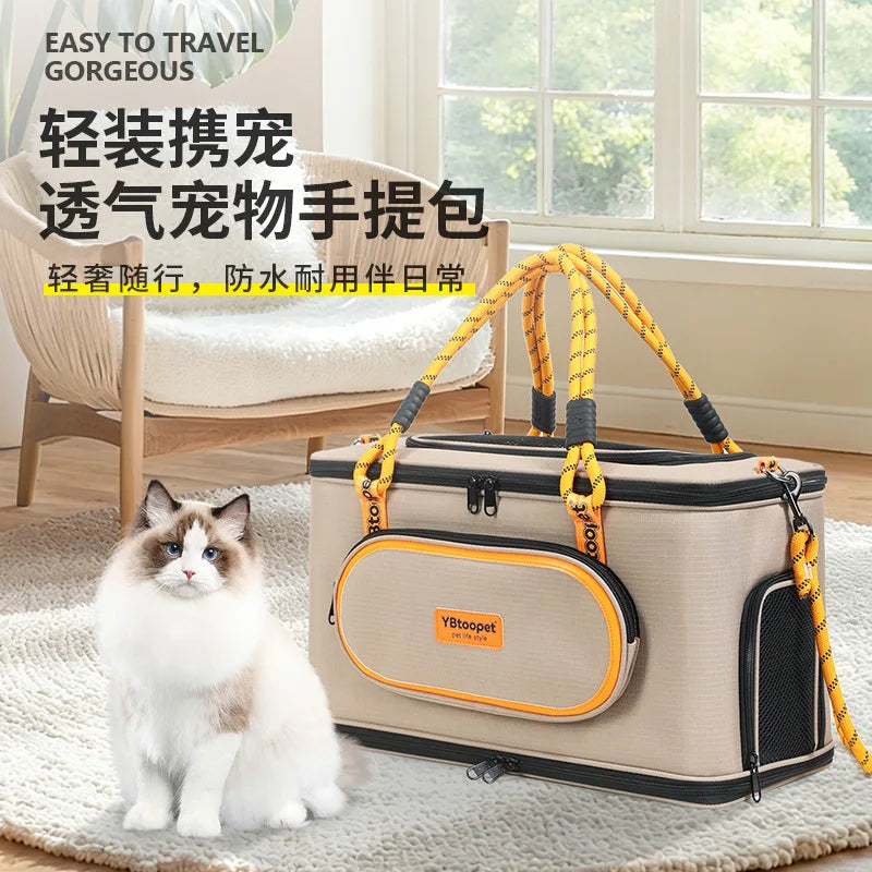 Outdoor Pet Carrier Bag, Water-Resistant Breathable Large Capacity Handbag, Convertible Leash Tote for Cats and Small Dogs