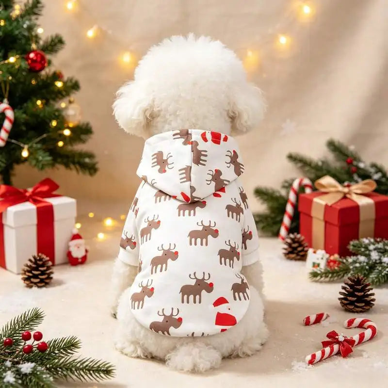 1 Pet Christmas Printed Hoodie Suitable for Cats, Dogs, Christmas Holiday Gift Outfit Matching
