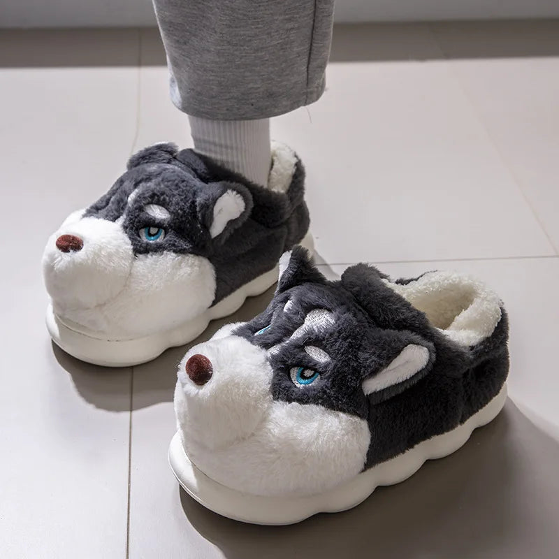 Cute Cartoon Dog Plush Slippers – Cozy Winter House Shoes