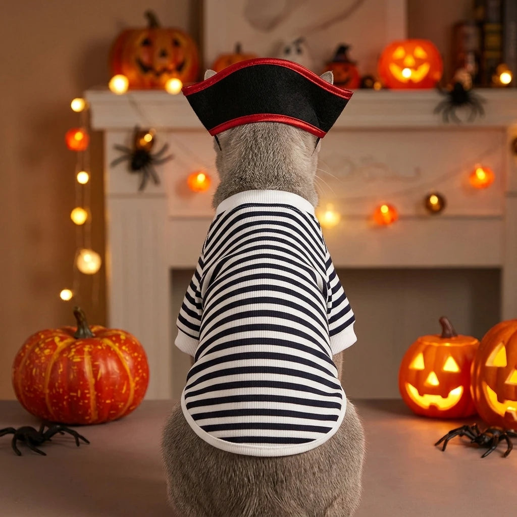 Pirate Pet Costume Set for Dogs & Cats – Skull Hat Halloween Outfit