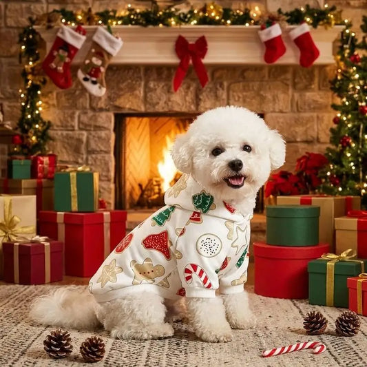 1 Pet Christmas Printed Hoodie Suitable for Cats, Dogs, Christmas Holiday Gift Outfit Matching