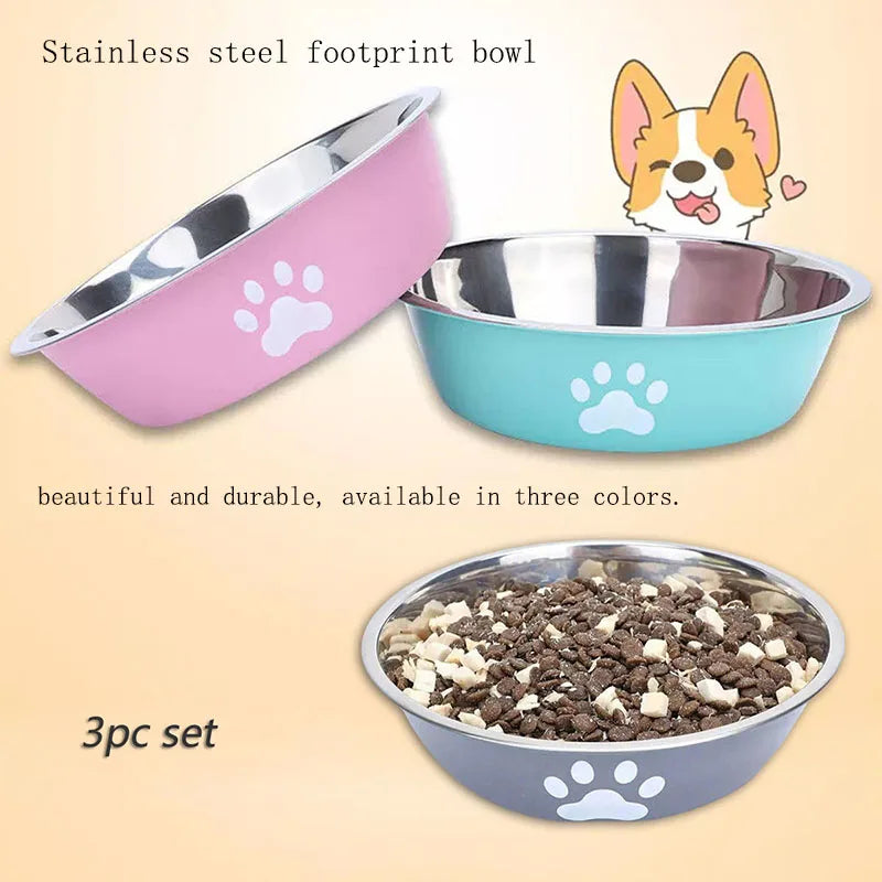 3-Piece Stainless Steel Pet Bowl Set for Dogs & Cats