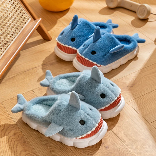 Fluffy Shark Plush Slippers for Women – Cozy Winter House Shoes