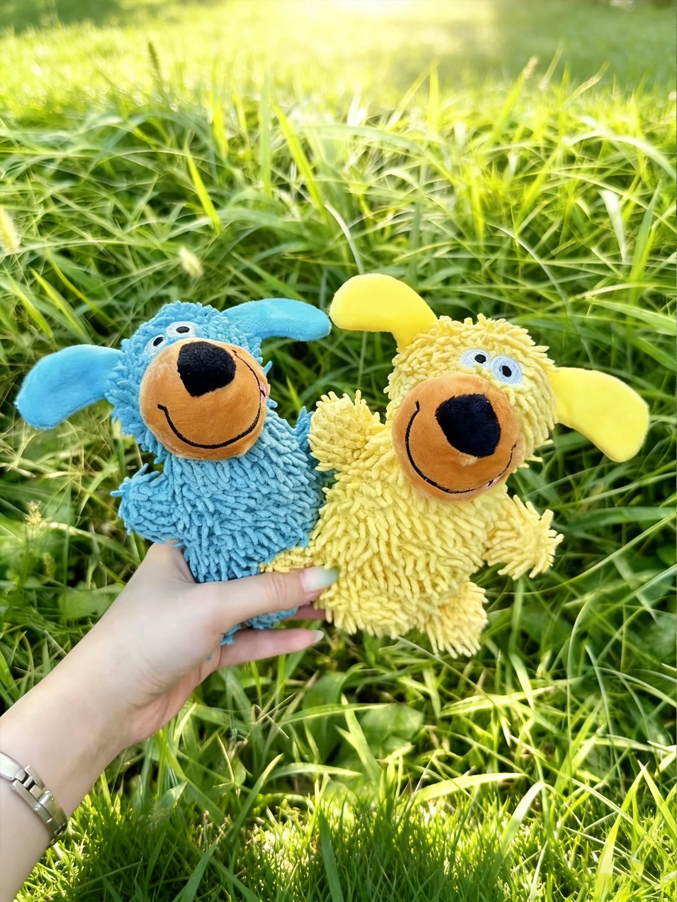 Squealing dog toy, mop toy, with sound and movement, blue self-entertainment toy, bite-resistant and teeth-grinding resistant, sound-making pet accessory for small dogs