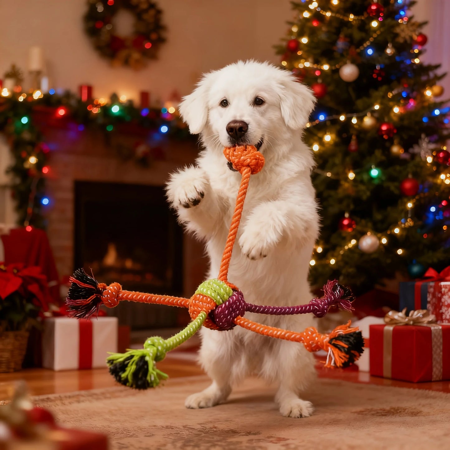 1pc Durable Bite-Resistant Interactive Knot Toy for Dogs- Chewable Rope with Green&Orange Fringes,Playful Design, Dog Toys