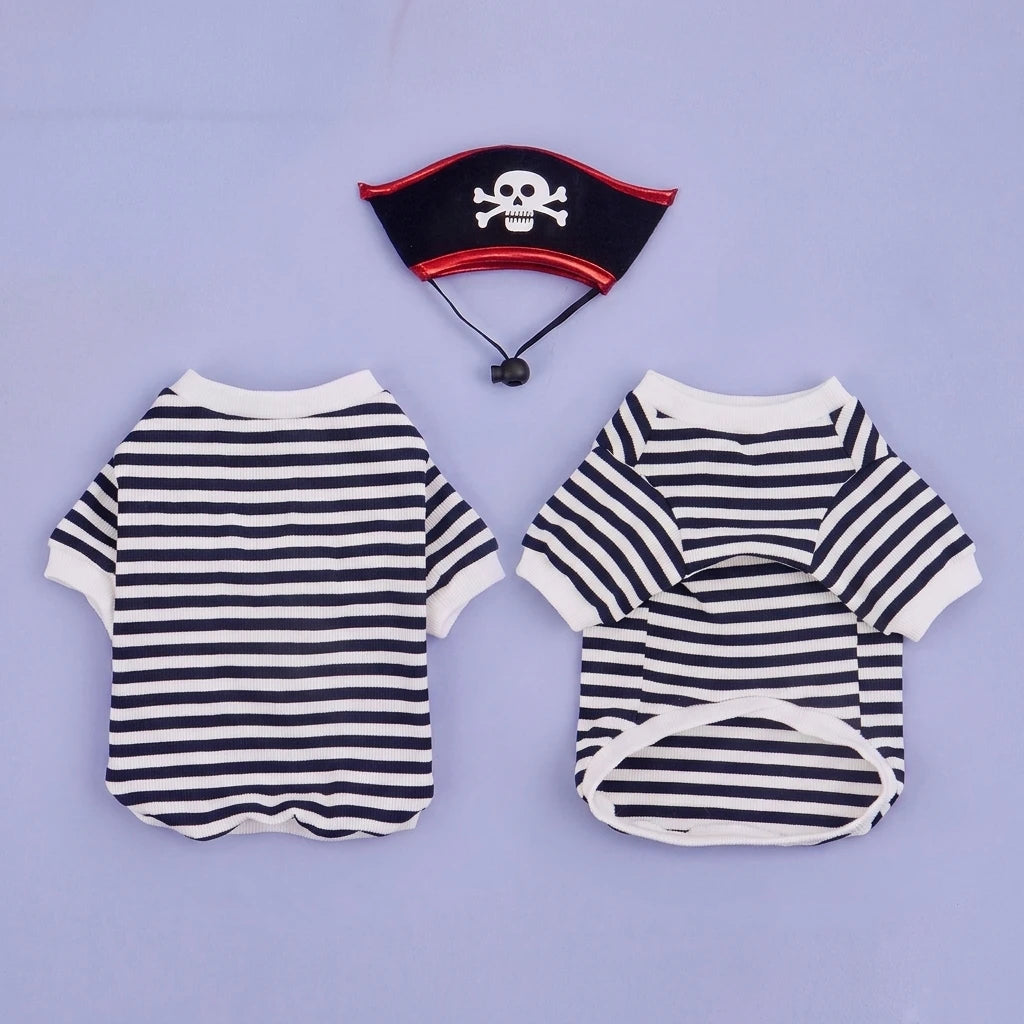 Pirate Pet Costume Set for Dogs & Cats – Skull Hat Halloween Outfit