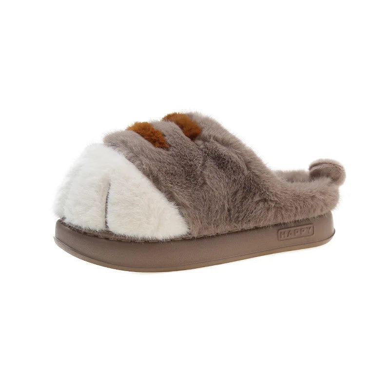 Kitty Claw Plush Slippers – Cute Fuzzy Cat House Shoes for Women