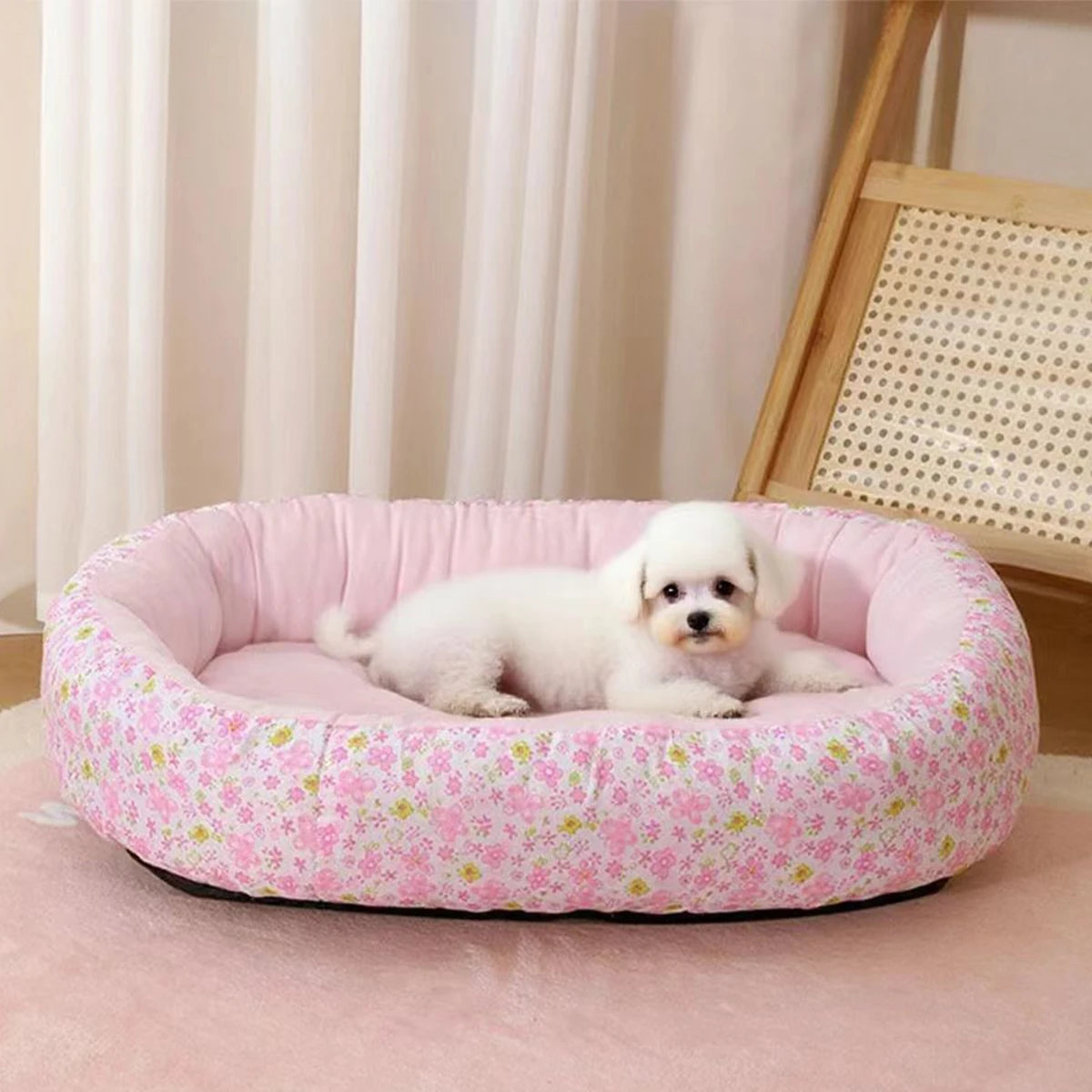 Floral Plush Dog Bed