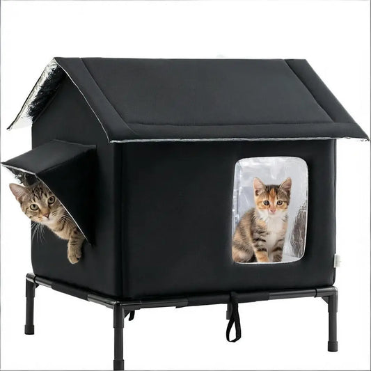 Elevated weather-resistant pet house bed for cats and small pets