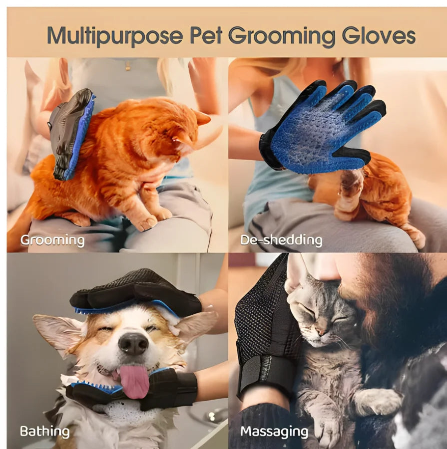 Pet Hair Removal Grooming Glove for Dogs & Cats