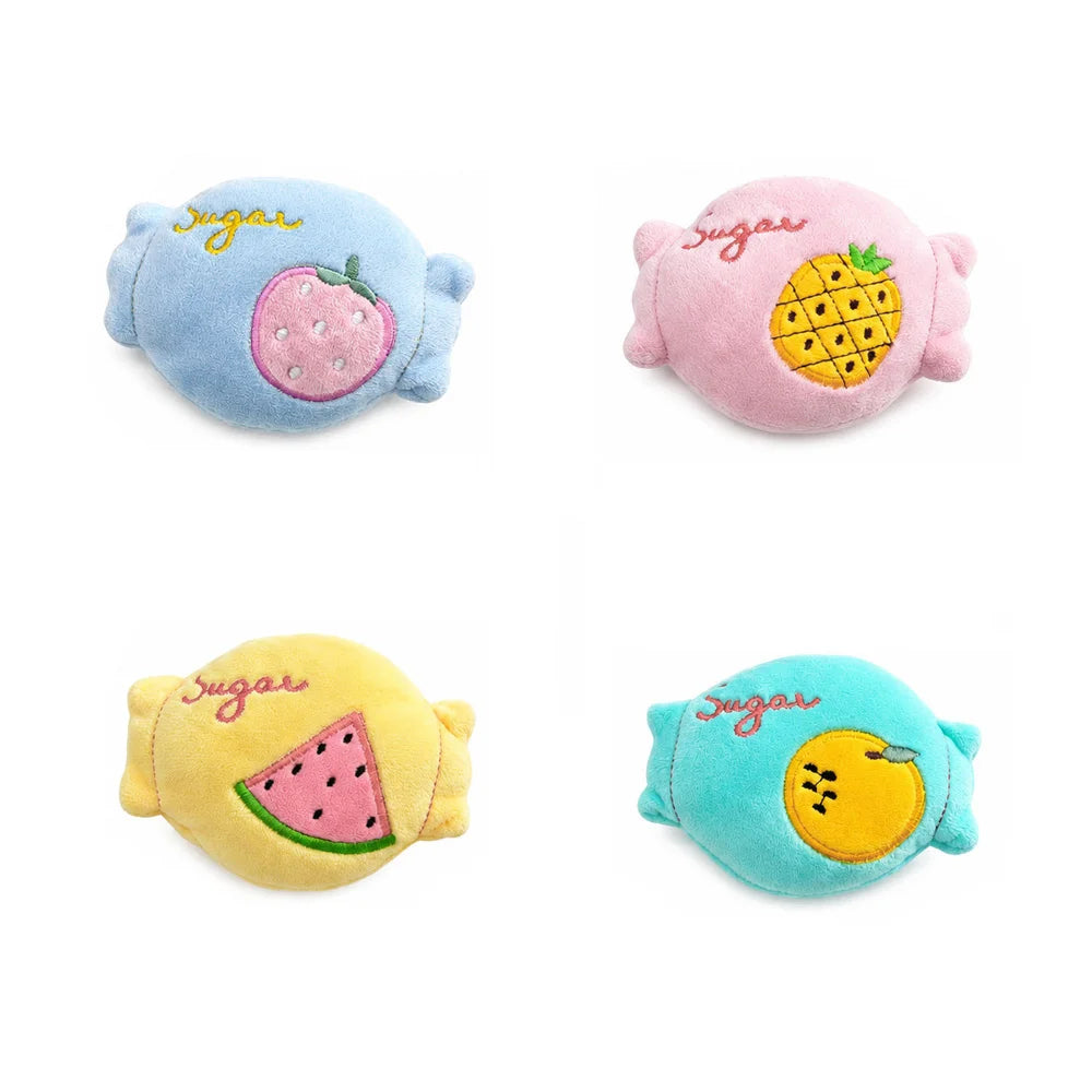 Cute Fruit Candy Plush Dog Toy with Squeaker Soft Washable Puppy Bite Toy Interactive Fetch Toy for Pets