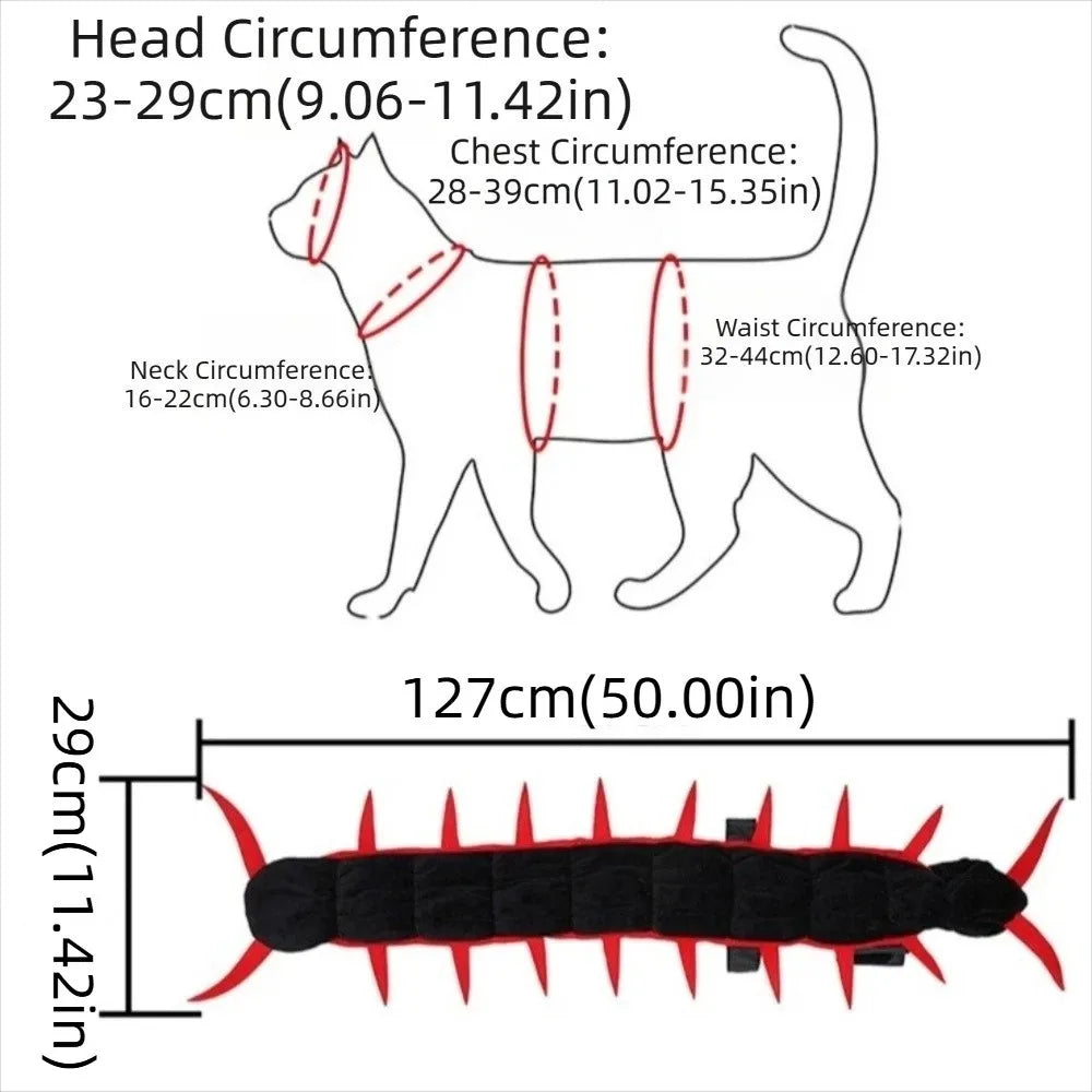 Plush Fluffy Halloween Centipede Cat Costume Long Segmented Simulated Centipede Pet Transform Cosplay Adjustable Creepy
