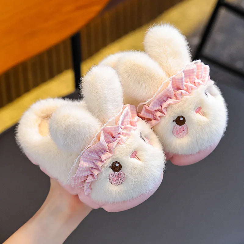 Women’s Pink Rabbit Plush Slippers – Cute Cozy House Shoes