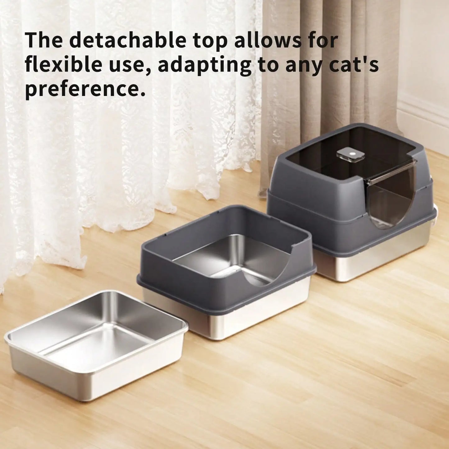 Large Stainless Steel Enclosed Cat Litter Box