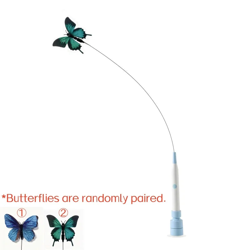BOOTEELY Electric Suction Cup Cat Toy Butterfly Flying Cat Toy Self-entertaining Cat Toy Long Rod Steel Wire Cat Toy