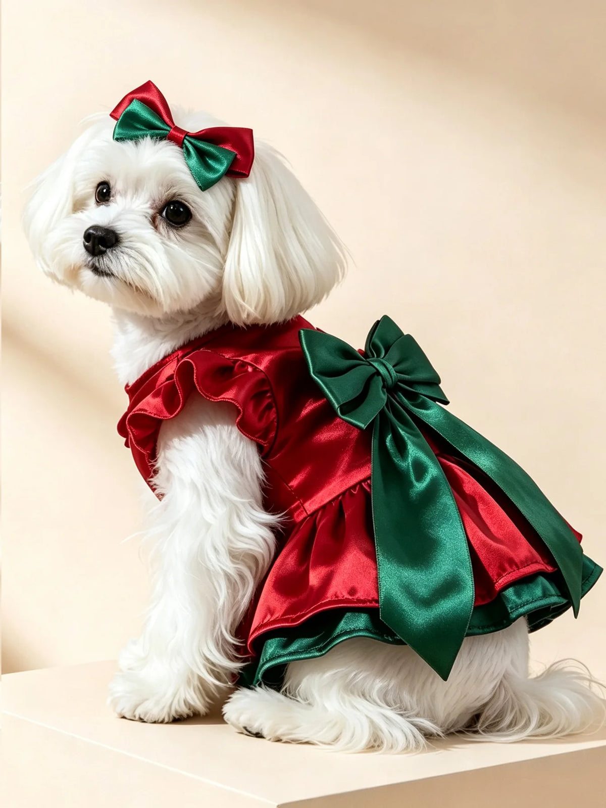 Christmas Formal Dress for Dogs & Cats – Double-Layer Festive Bow Outfit