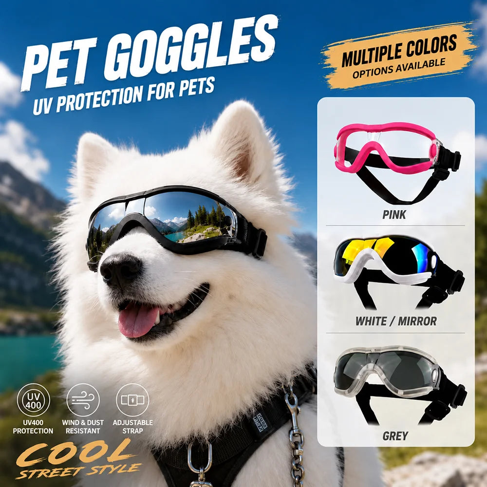 Adjustable Dog Sunglasses UV Protection Pet Goggles Soft Waterproof Puppy Glasses for Small Medium Dogs Outdoor Riding Driving
