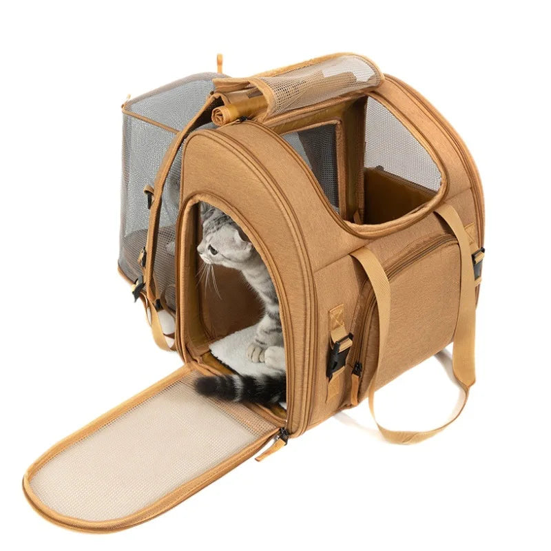 Portable cat bag, expandable large-capacity pet backpack, foldable small-medium-sized dog and cat travel bag Small/Medium Dogs