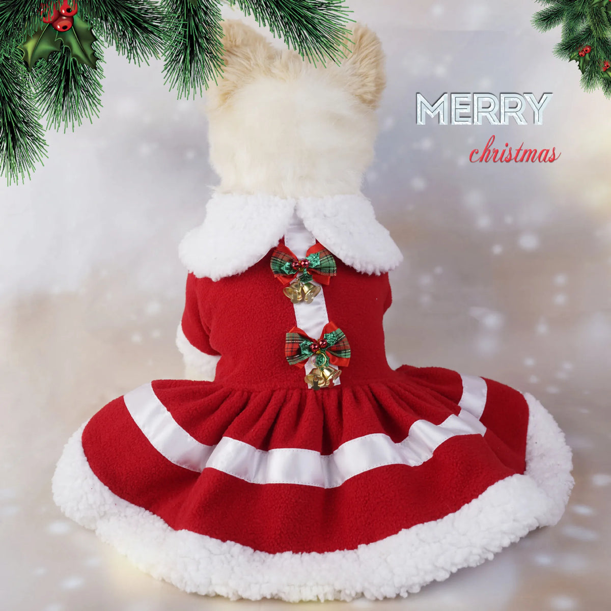 Fleece Pet Dress for Christmas Small Dog Clothes Party Outfit Supplies Festive Pet Costume