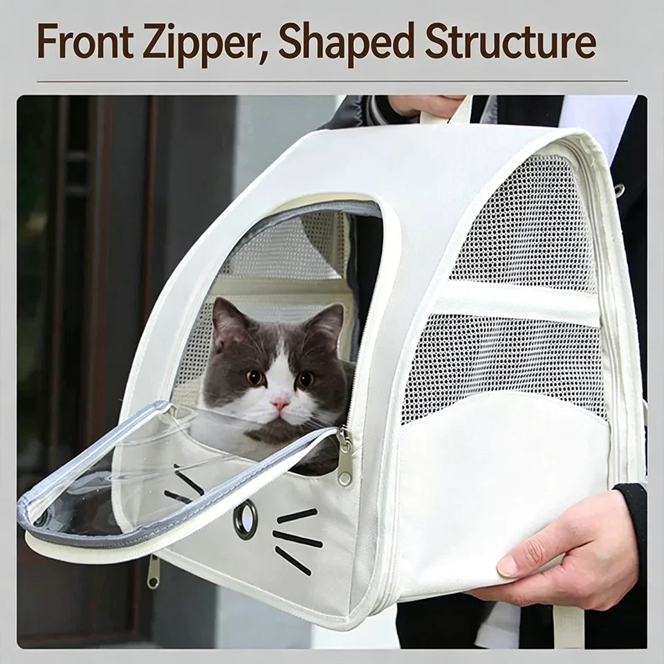Breathable Oxford Pet Cat Carrier Backpack for Small Dogs, Portable Transparent Travel Outdoor Bag with Side Mesh Pockets, Airy