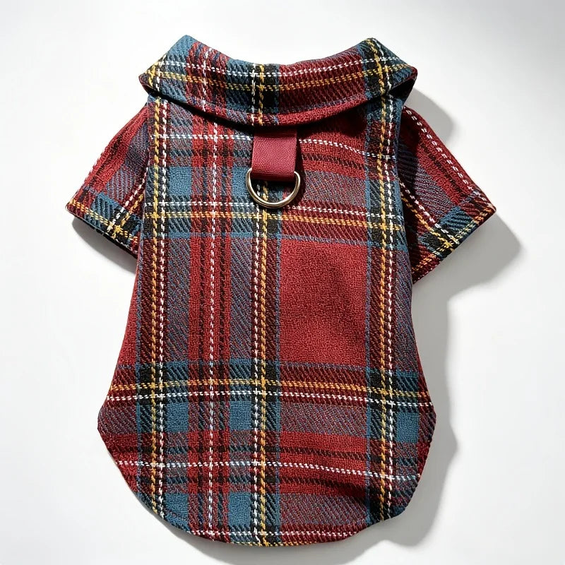 New Christmas fleece warm collar plaid pet shirt dog and cat warm hoodie winter pet clothes