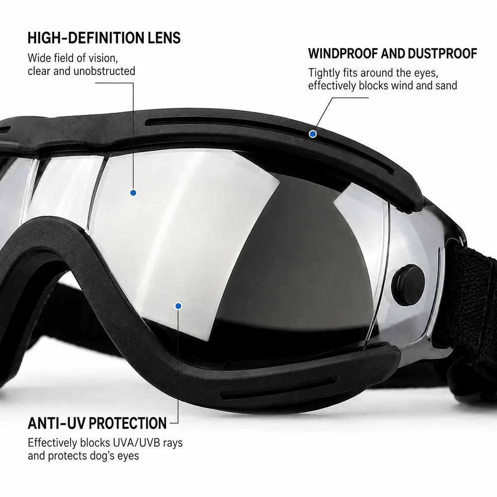 Adjustable Dog Sunglasses UV Protection Pet Goggles Soft Waterproof Puppy Glasses for Small Medium Dogs Outdoor Riding Driving
