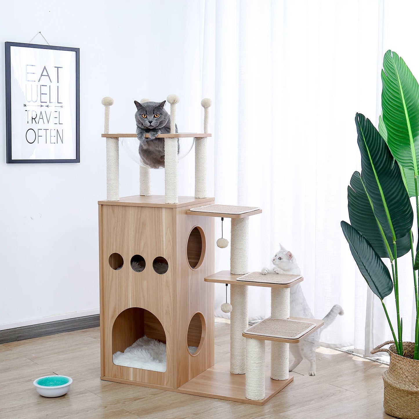 Wood Multi-Level Cat Tree for Indoor Cats