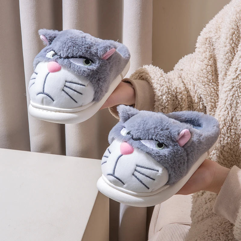 Women’s Cat Plush Slippers – Cute Fuzzy Cozy House Shoes