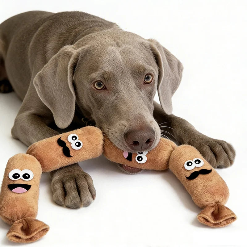 Durable Dog Plush Chew Toy Squeak Chewable Molar Simulated Sausage with BB Sound Teeth Cleaning Bite-Resistant for Puppies