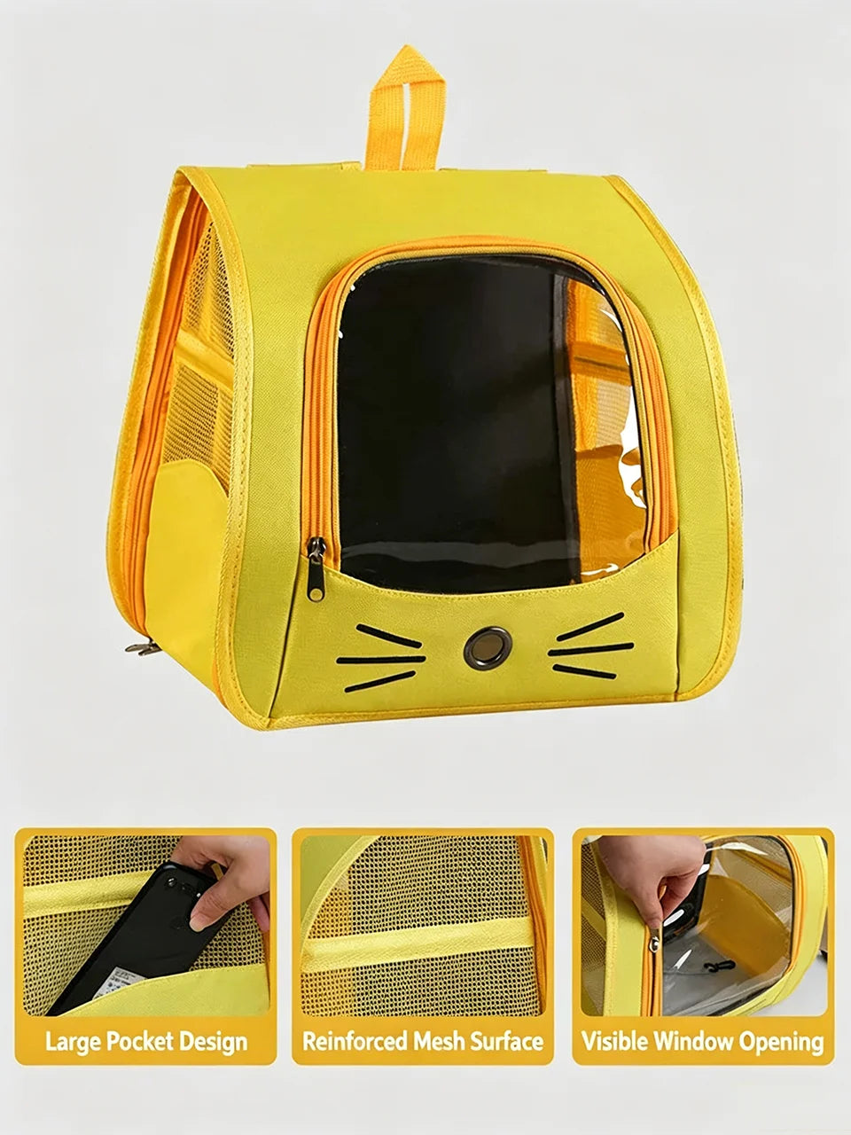 Breathable Oxford Pet Cat Carrier Backpack for Small Dogs, Portable Transparent Travel Outdoor Bag with Side Mesh Pockets, Airy