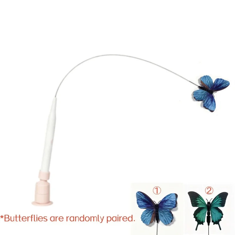 BOOTEELY Electric Suction Cup Cat Toy Butterfly Flying Cat Toy Self-entertaining Cat Toy Long Rod Steel Wire Cat Toy