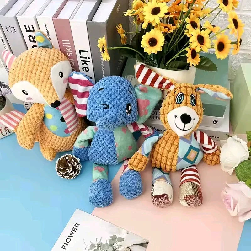 Spliced Animal Plush Pet Toy Bite Resistant Squeaky Interactive Chew Toy Dog Cat Teeth Cleaning Daily Pet Supply
