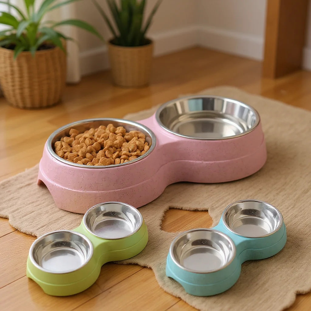 Double Stainless Steel Pet Bowls for Dogs & Cats