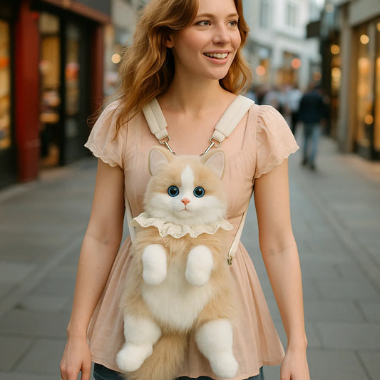 Cute Cat Plush Backpack for Girls – Kawaii Soft Animal School Bag