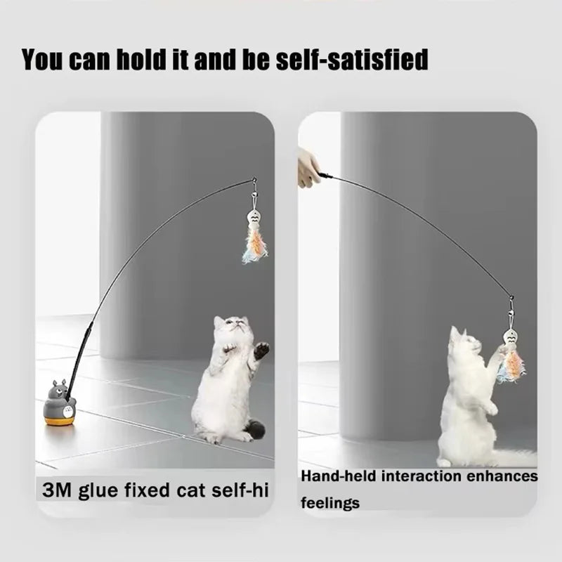360-Degree Rotating Cat Teaser Toy with Dragon Totoro Design Steel Rod Fish Head with Bell for Cat Entertainment Cat Supplies