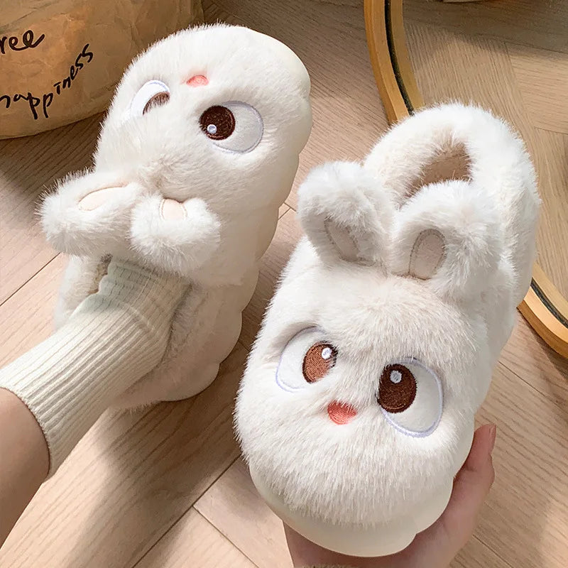Women’s Pink Rabbit Plush Slippers – Cute Cozy House Shoes