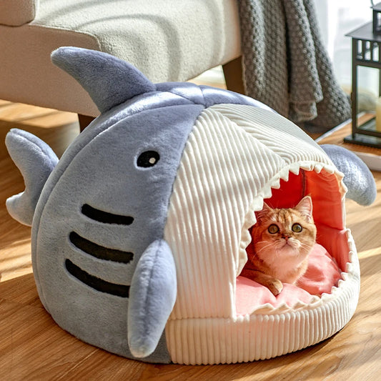 Shark Cat Cave Bed – Warm Cozy Hideaway for Cats