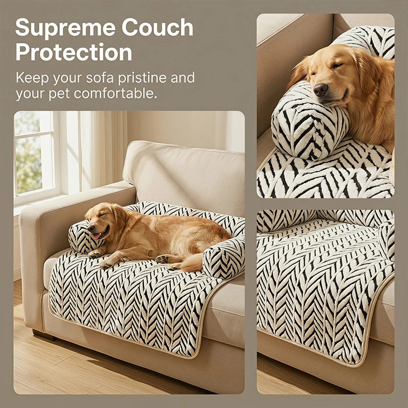 Pet Sofa Bed Mat with Side Bolsters Soft Fluffy Couch Protector Mat Anti-slip Dog Cat Bed Sleeping Cushion for Small Medium Pets