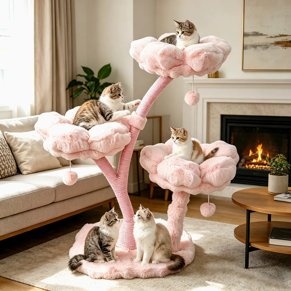 Pink Flower Cat Tree Tower