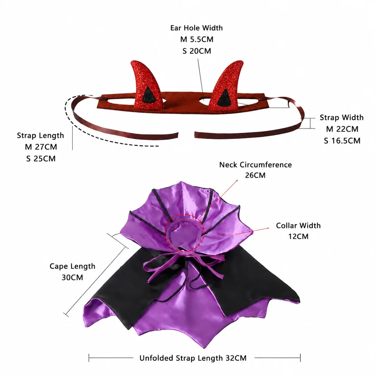Vampire Cat Halloween Costume – Devil Horn Cape & Pet Headband