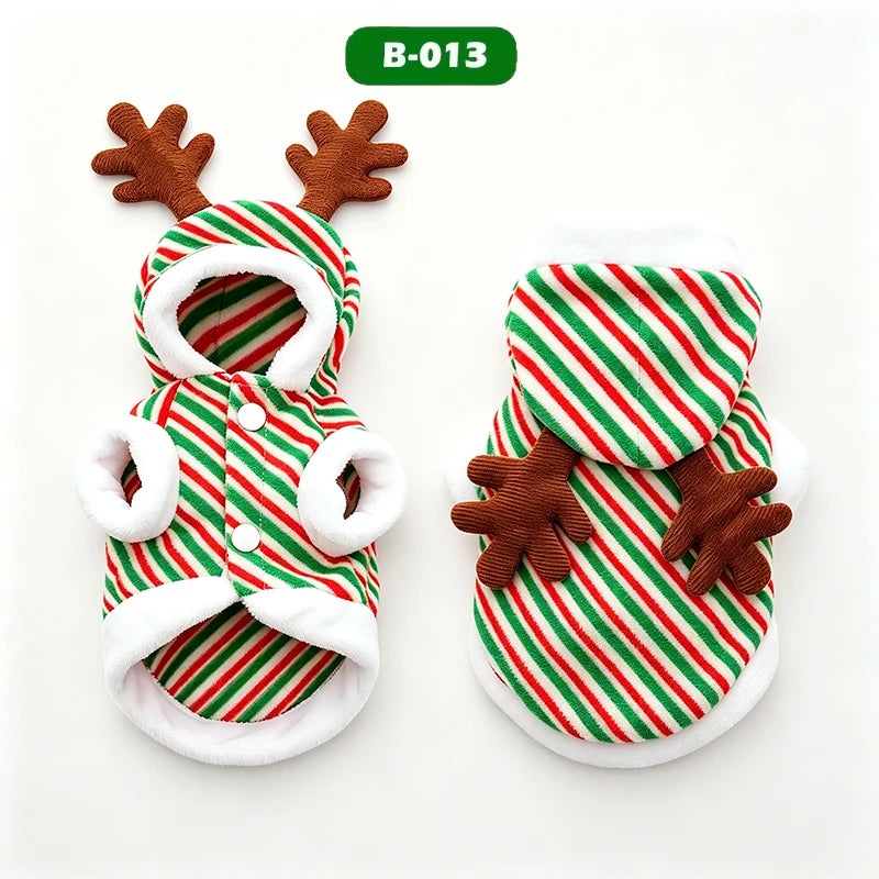Christmas Reindeer Dog Hoodie Soft Flannel Warm Pet Two-Legged Clothes Xmas Cosplay Costume for Small Dog Cat